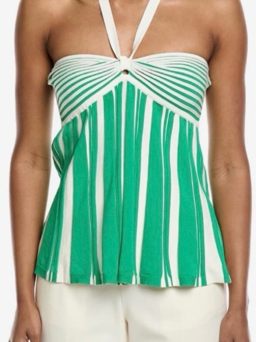 Amanda Uprichard Green and Off White Striped Halter Top: Size M